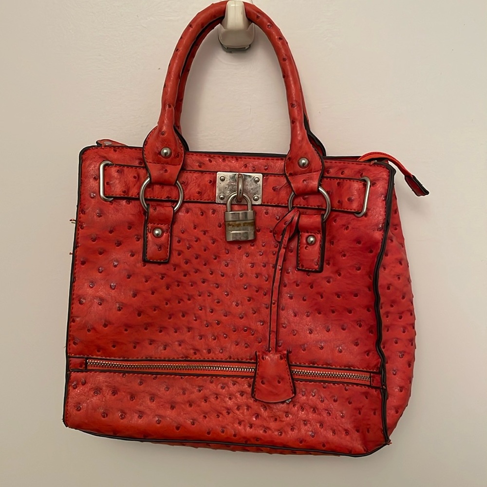 Ostrich leather orange handbag